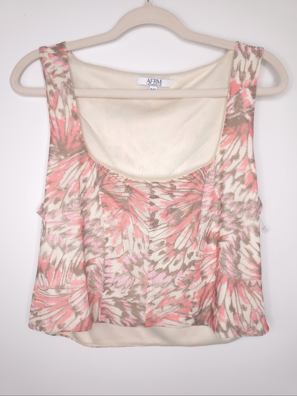 AFRM Abstract Floral Mesh Corset Crop Top Size XL Pink Taupe NWOT